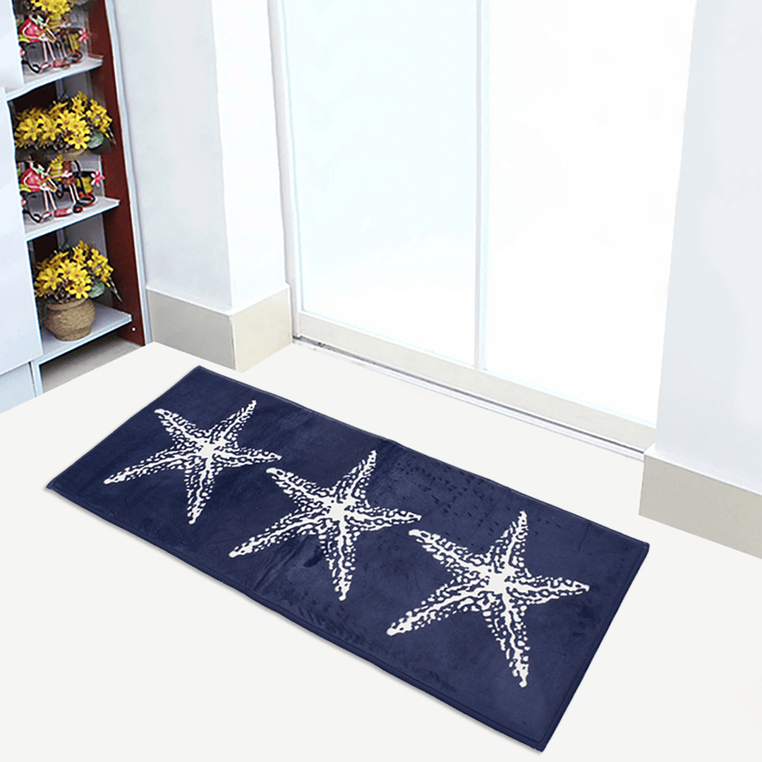 45X115Cm Anti-Slip Soft Flannel Door Mat Kitchen Floor Rug Bathroom Carpet Blue