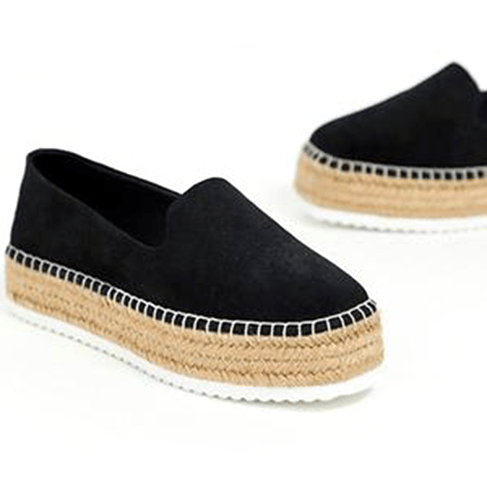 Women Suede Espadrilles Straw Braided Platform Loafers