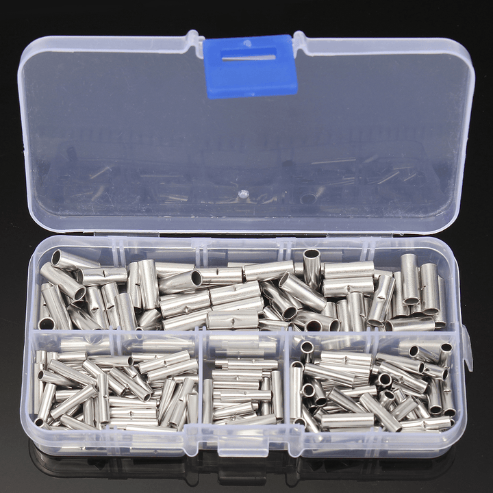 200Pcs Copper Butt Splice Wire Connector 22-10AWG Bare Tinned Crimp Terminal W/ Case