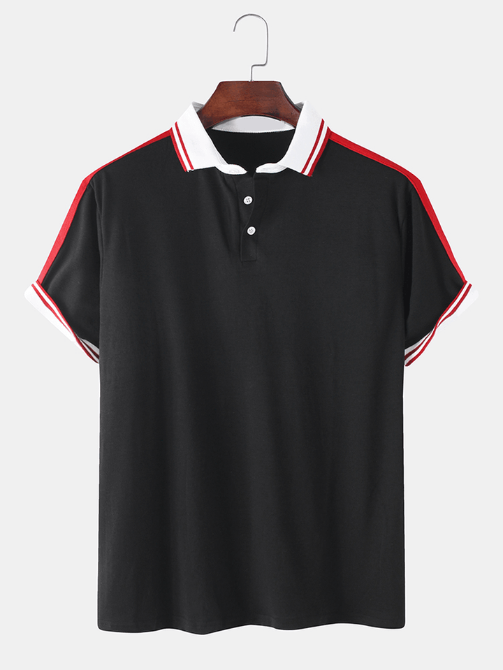 Mens Plain Casual Short Sleeves Golf Shirt with Contrast Ribbed Trims