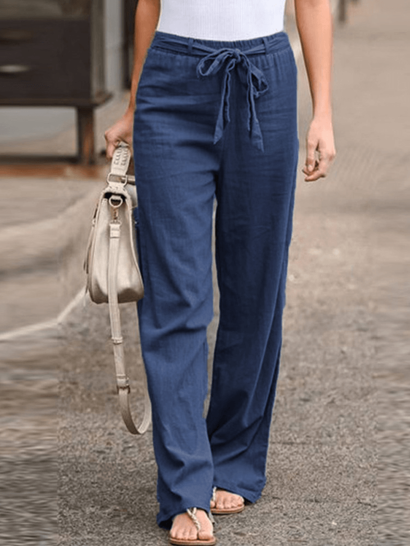 S-5XL Women Elastic Waist Casual Wide Legs Long Pants Solid Yoga Trousers