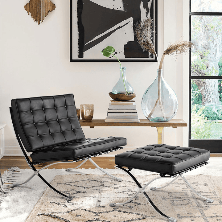 BS804A Chaise Lounge Foldabe Black Leisure Chair with Ottoman for Bedroom Living Room