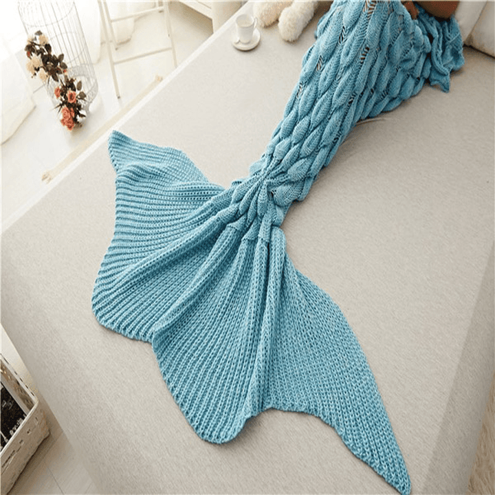 Mermaid Tail Blankets Yarn Knitted Handmade Crochet Mermaid Blanket Kids Throw Bed Wrap Super Soft Sleeping Bed