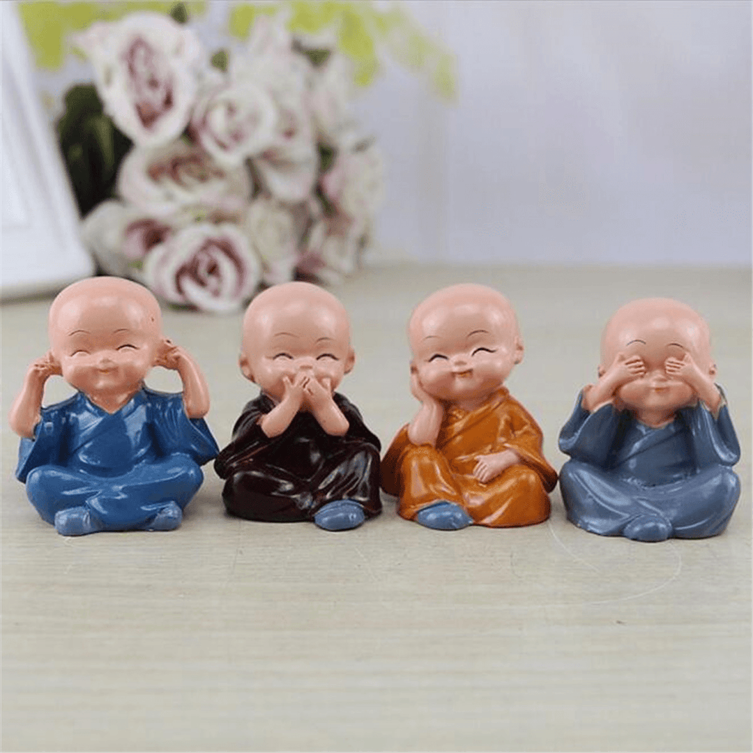 4PCS Auto Ornaments Micro Landscape Figurine Dolls Resin Small Statue Monk Statues Resin Car Desk Shelf Decorations