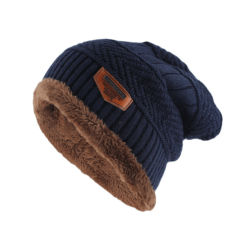 Men'S Knitted Adult Wool plus Velvet Padded Outdoor Warmth Cap