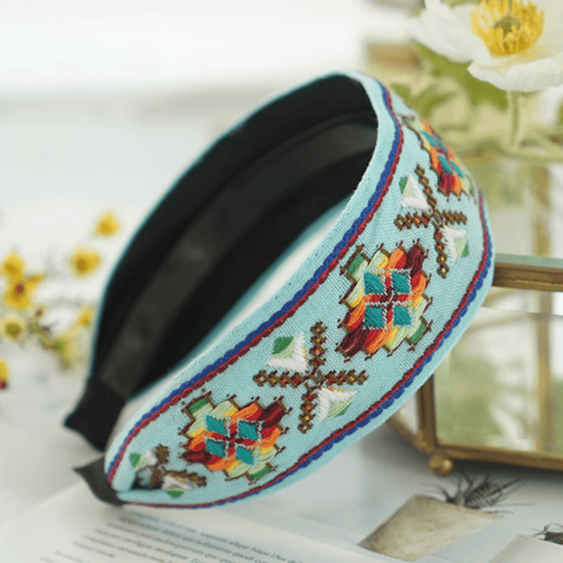 Fresh Bohemian Ethnic Style Hair Band Embroidered Cotton Wide Brimmed Hair Band Travel Home Leisure Hair Band