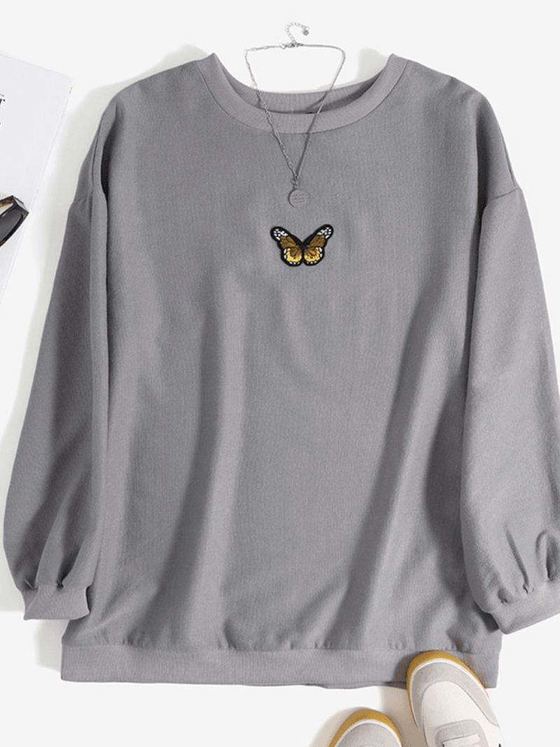 Women Corduroy Funny Pattern Embroidery Collegiate Loose Casual Solid Sweatshirt