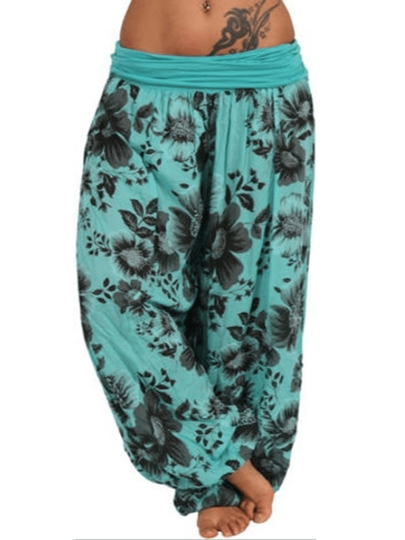 Women Floral Print Loose Casual Full Length Sport Pants