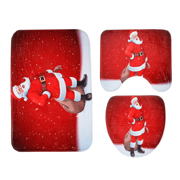 3PCS Christmas Snowman Toilet Mat Set Non-Slip Waterproof Bathroom Door Mat Set