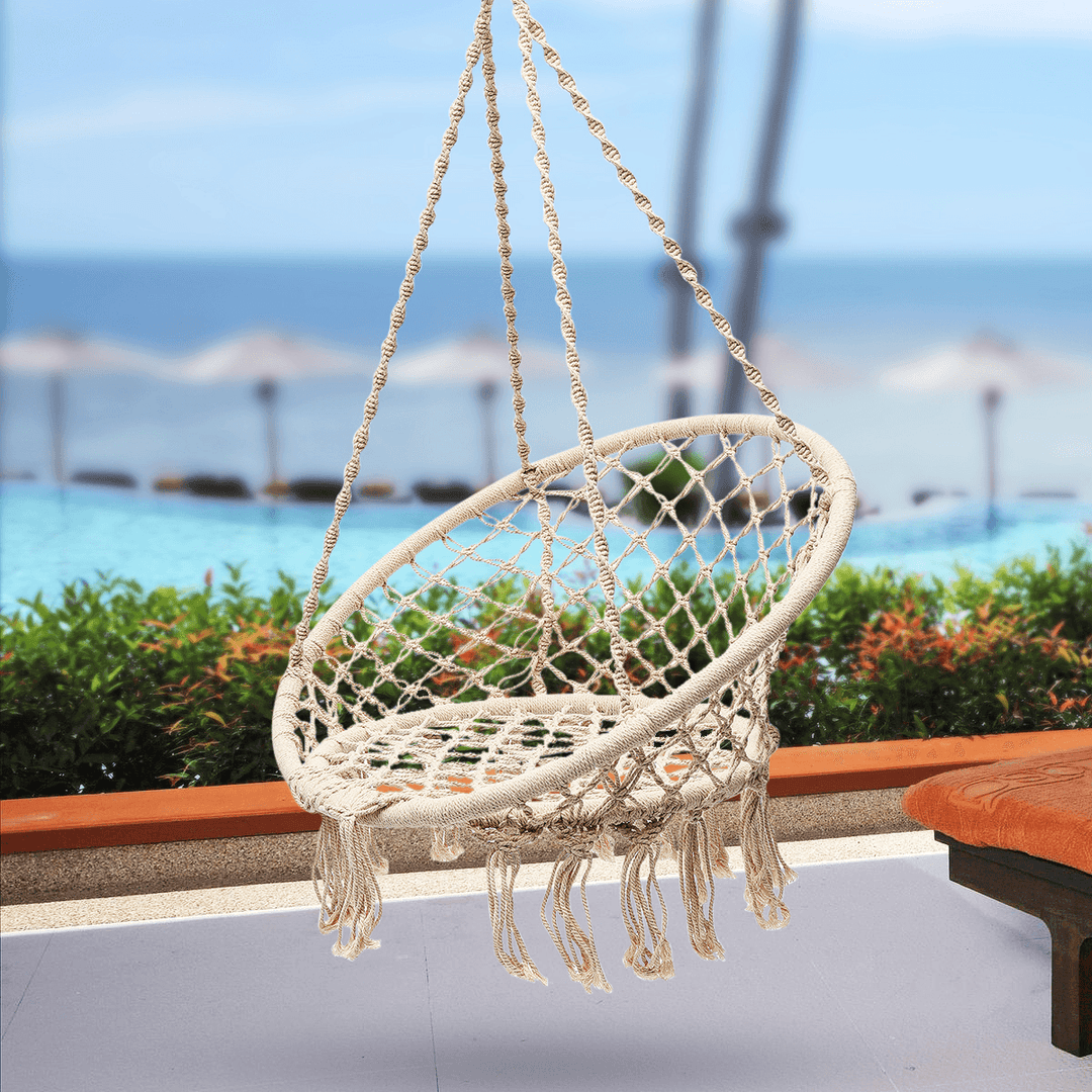 Cotton Woven Swing Hanging Hammock Chair Hanging Seat Indoor Outdoor Garden Max Load 120Kg