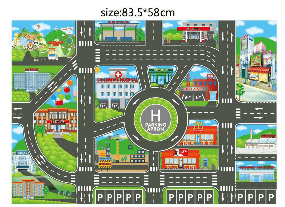 Nordic Style Parking Lot View Traffic Map Children'S Toy Car Portable Play Mat