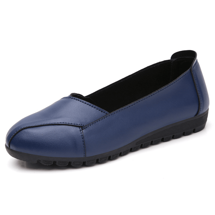 Women Casual Breathable Leather Halved Belt Slip-On Soft Sole Loafers - MRSLM