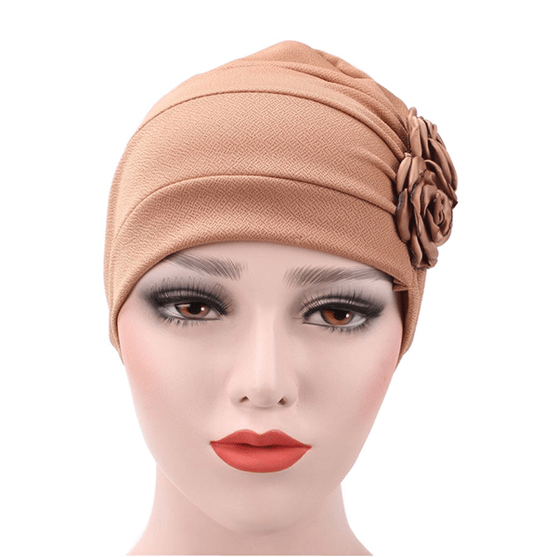 Womens New Side Paste Large Flower Solid Beanie Cap Casual Cotton Outdoor Bonnet Hat