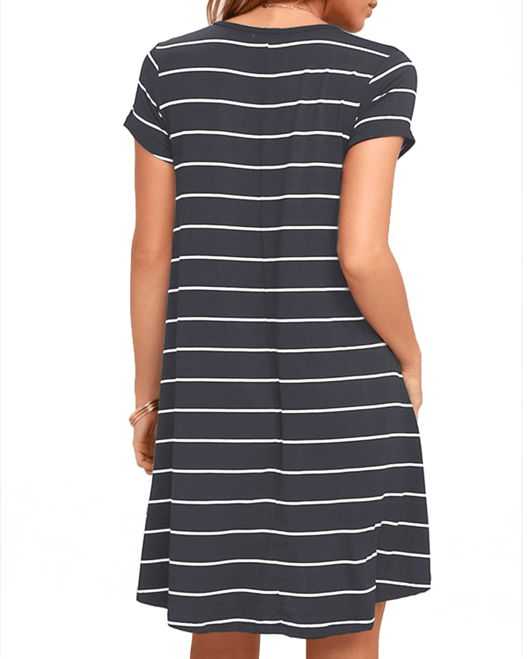 Striped O-Neck Short Sleeve Casual Summer Mini Shirt Dress