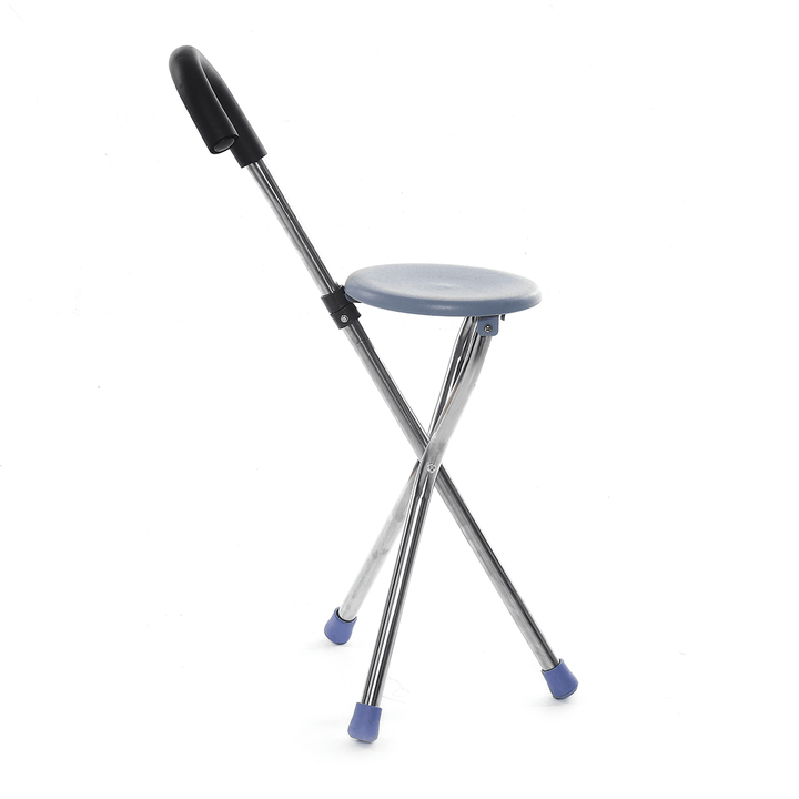 Stainless Steel Folding Tripod Cane Hiking Chair Portable Walking Stick with Seat