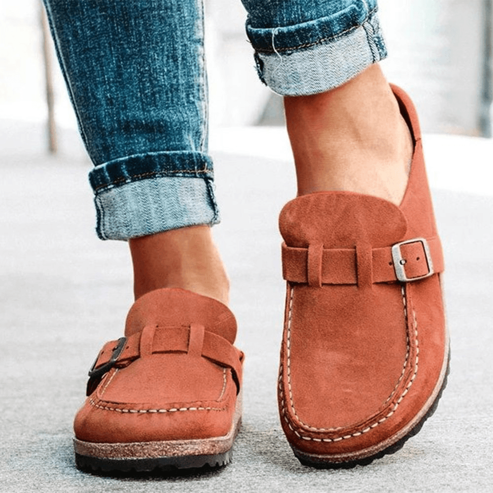 Women Casual Comfy Suede Large Size round Toe Backless Flats