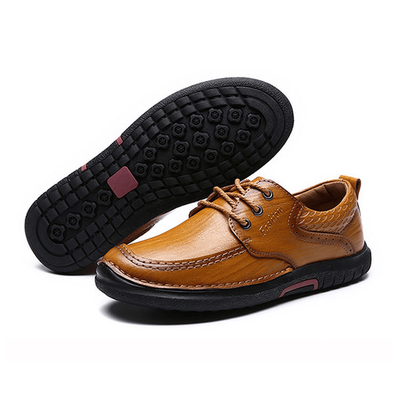 Men Casual Comfy Soft Sole Genuine Leather Lace up Oxfords Shoes