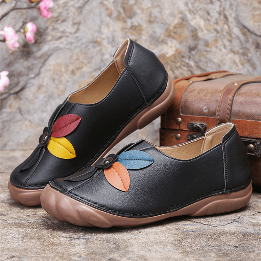 Women Retro Flower Stitching Comfy round Toe Slip on Flat Loafers Shoes