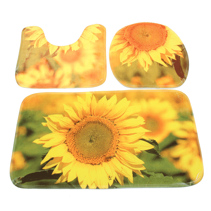 3Pcs/Set Yellow Sunflower Non-Slip Bathroom Pedestal Rug Lid Toilet Cover Bath Mat Floor Carpet Home Decor