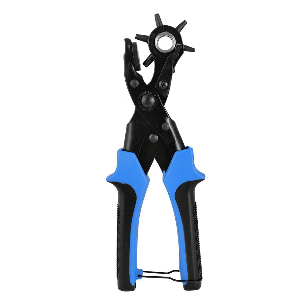 KA1 Heavy Duty Revolving Leather Belt Hole Punch Plier Tool with 2 Extra Punch Plates and Ruler Leather Craft Tool