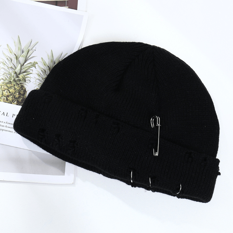 Trendy Ring Pin Hip Hop Woolen Hat for Men and Women Knitted