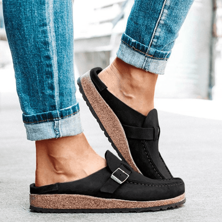 Women Casual Comfy Suede Large Size round Toe Backless Flats