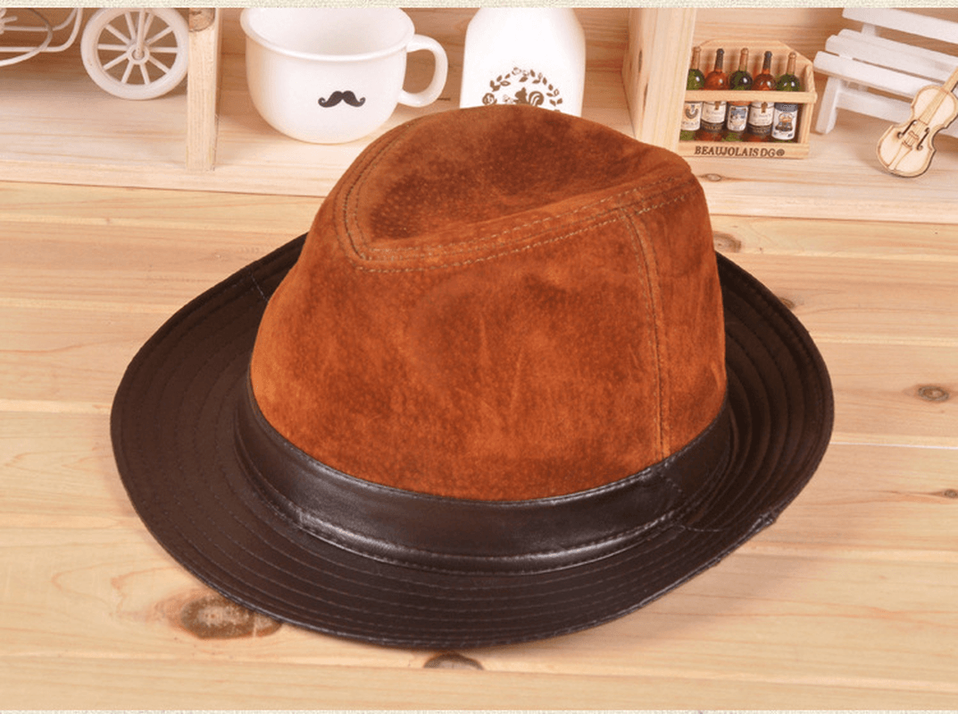 Sheep Skin Big Brim Hat Leather Top