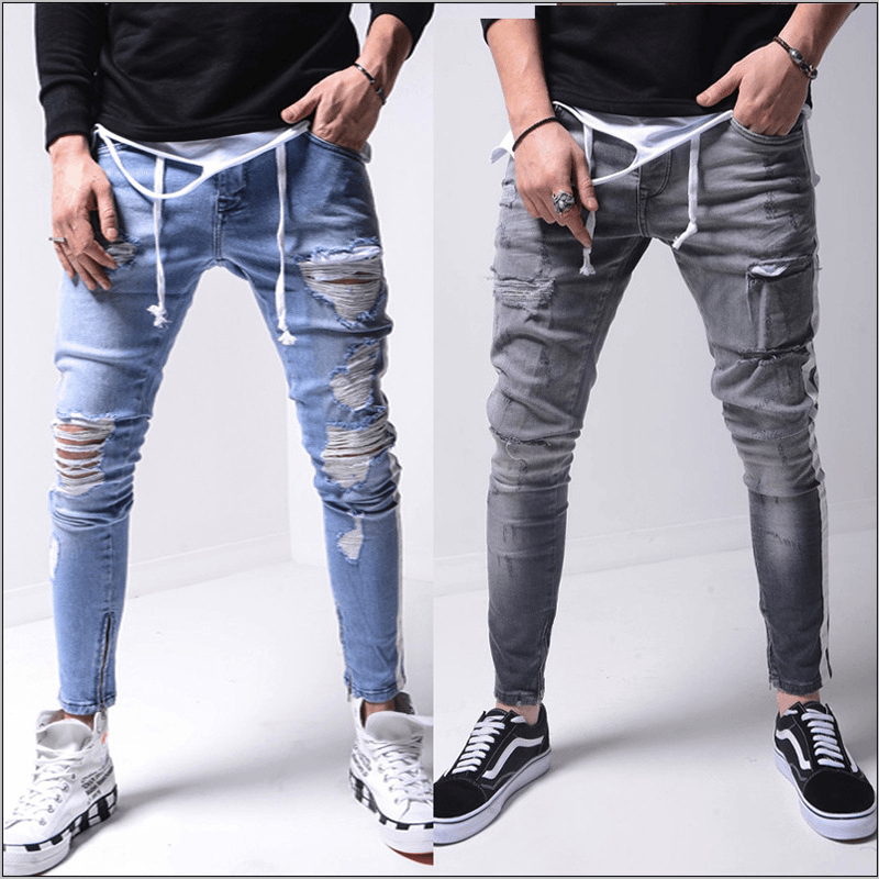 Men'S Denim Ripped Slim Fit Street Pants