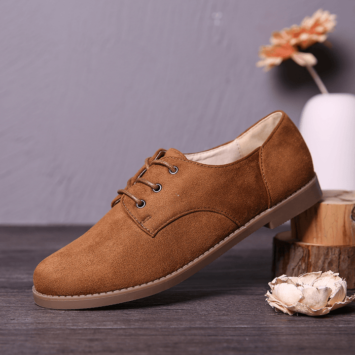 LOSTISY Suede Lace up Solid Color Casual Formal Flat Shoes