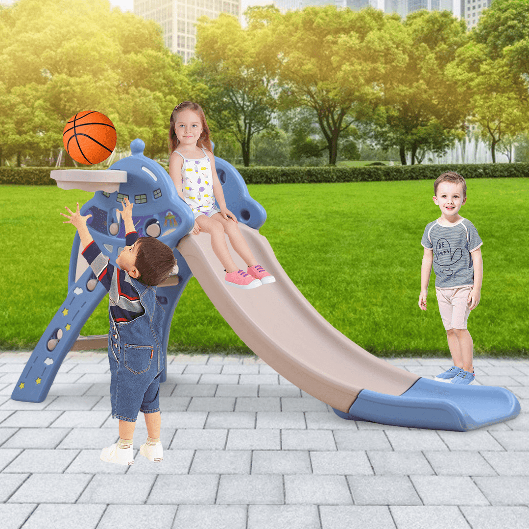 3 in 1 Toddler Slide and Swing Set Climber Slide Playset Equipped with Climbing Ladder Slide Basketball Hoop Christmas Gifts