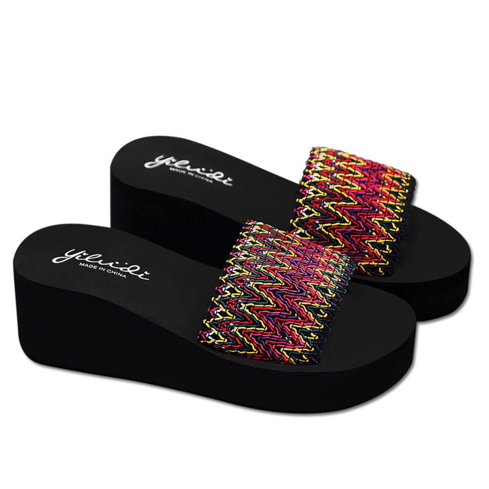 Women Colorful Wave Platform Opened Toe Slippers