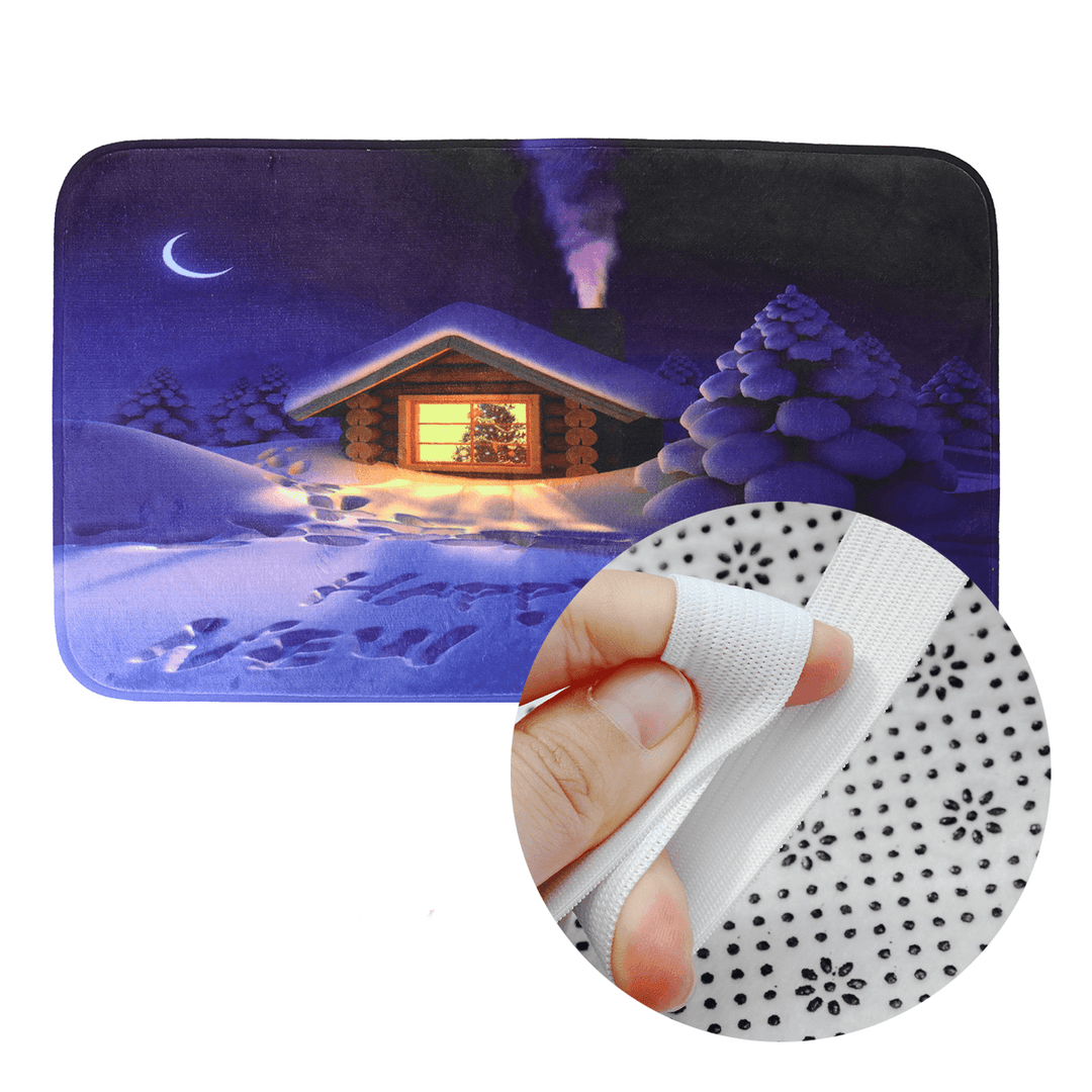 3Pcs Bathroom Set Flannel Carpet Christmas Toilet Non-Slip Rug Lid Pedestal Mat