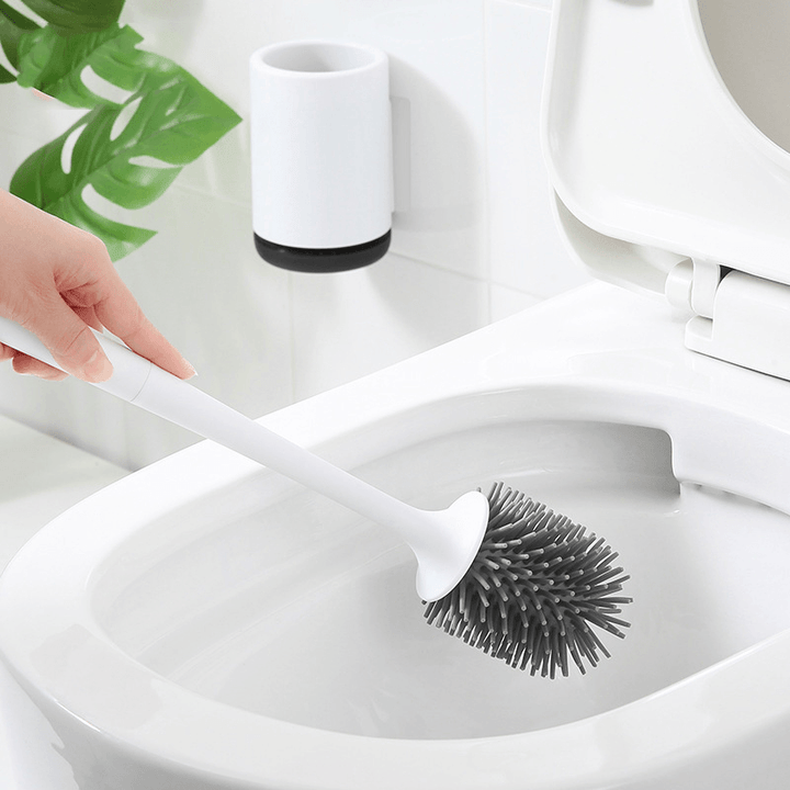 Wall Mounted /Floor Stand 360¬∞ TPR Soft Bristle Silicone Toilet Cleaning Brushes with Holder