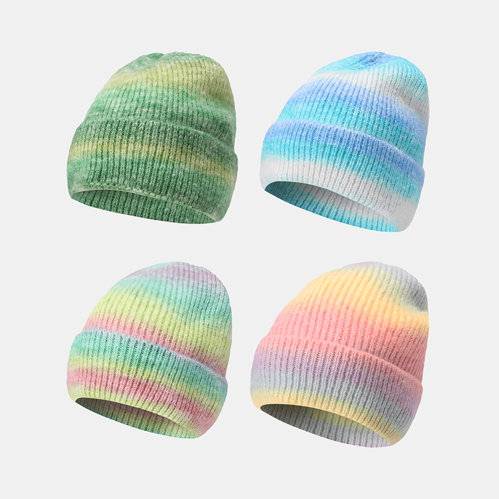 Women Gradient Autumn Winter Warm Knitted Hat Personality Wild Flanging Ear Protection Beanie Hat