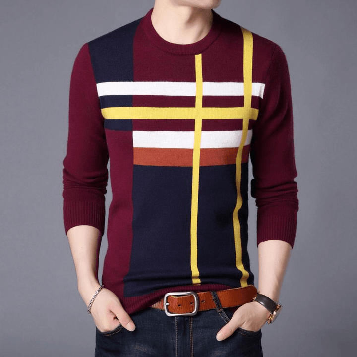 Men'S round Neck Striped Loose Long Sleeve Sweater