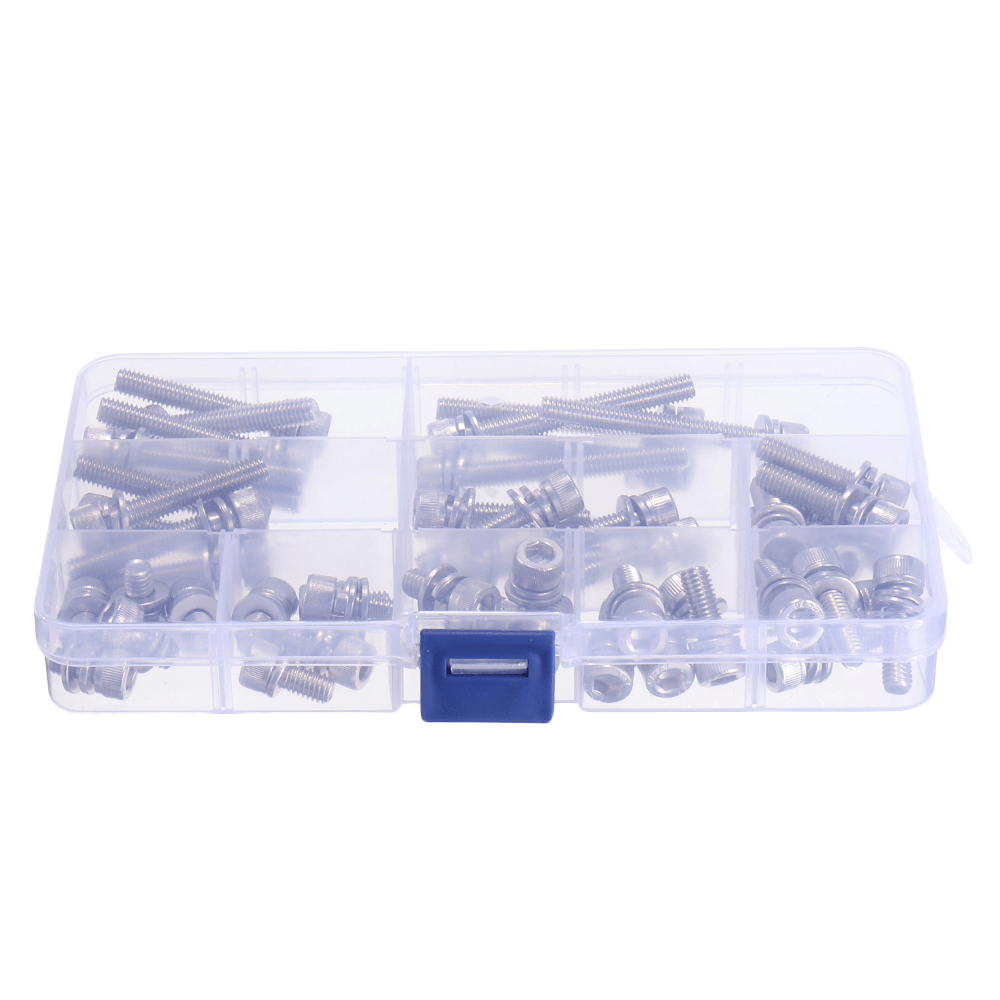 Suleve M6SH3 50Pcs M6 Hex Socket Knurled Cap Head Screw 304 Stainless Steel Bolt Assortment Set