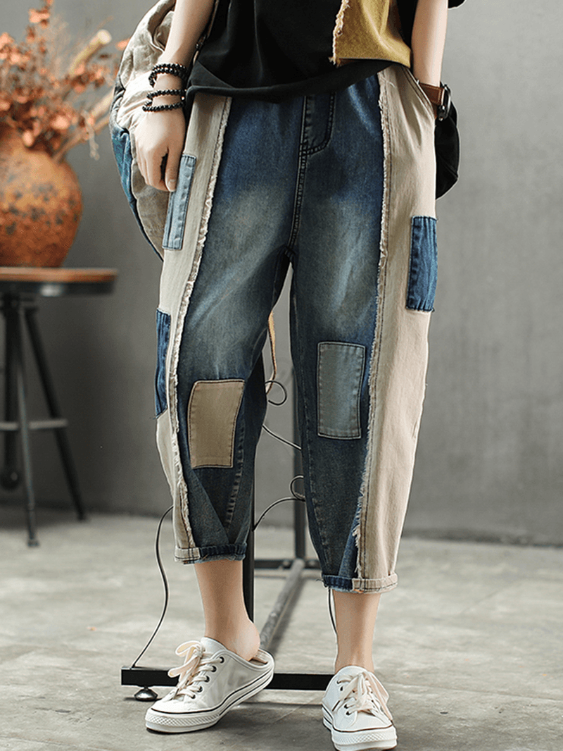 Contrast Color Patchwork Patch Casual Jeans - MRSLM