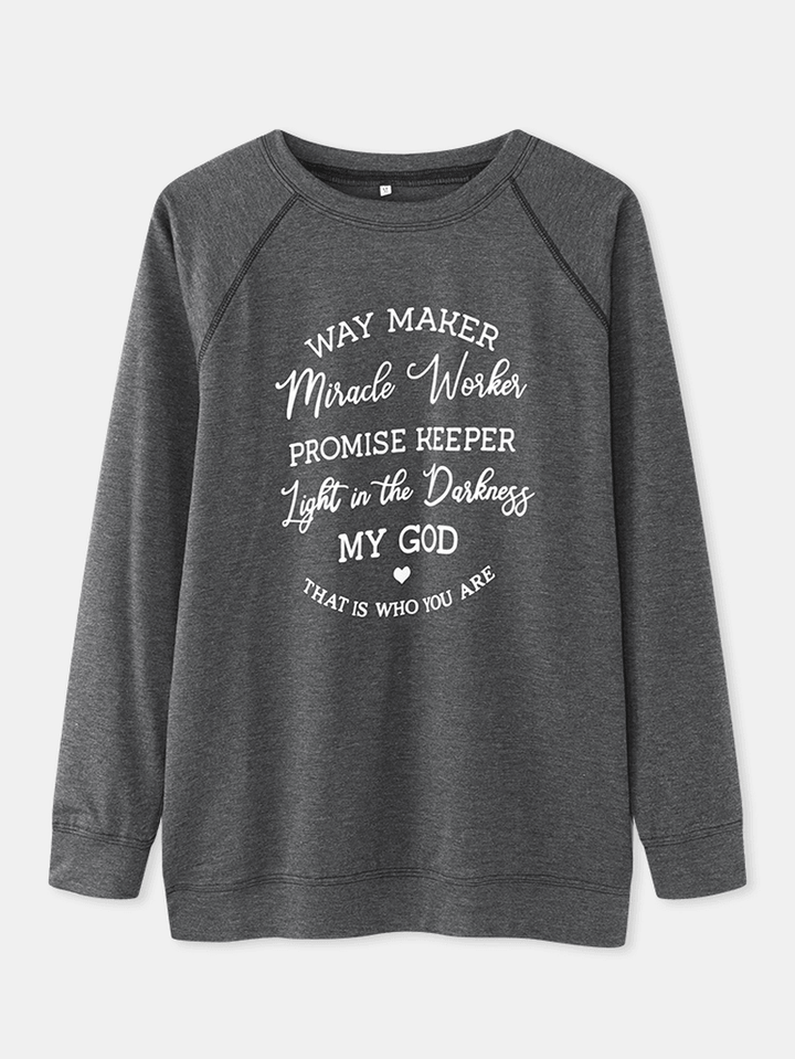 Women Letter Slogan Printed O-Neck Raglan Sleeve Simple Sweatshirts