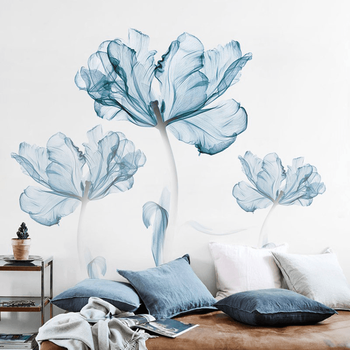 2Pcs Large Blue Flower DIY Wall Sticker Art - Vinyl Quote Decal for Modern Home Decor