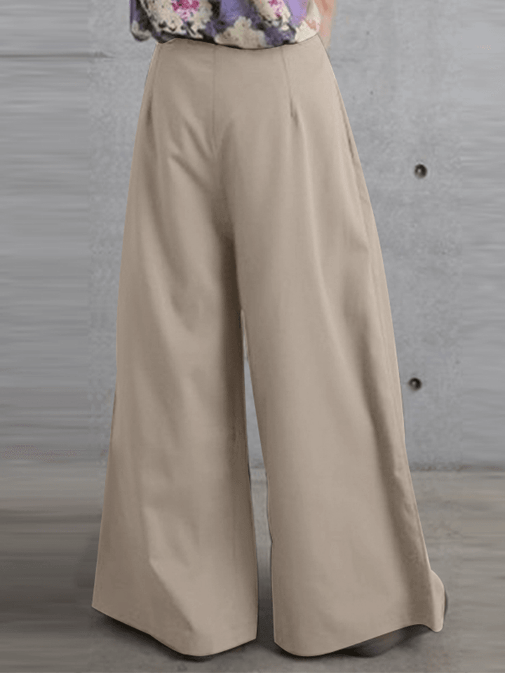 Women Side Zipper Solid Color Casual Wide Leg Pants with Pocket