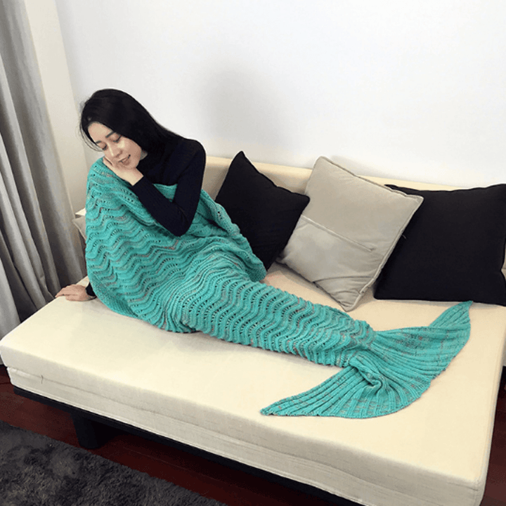 180Cm Super Soft Crocheted Mermaid Tail Blanket Knitting Kids&Adult Sofa Sleeping Bag