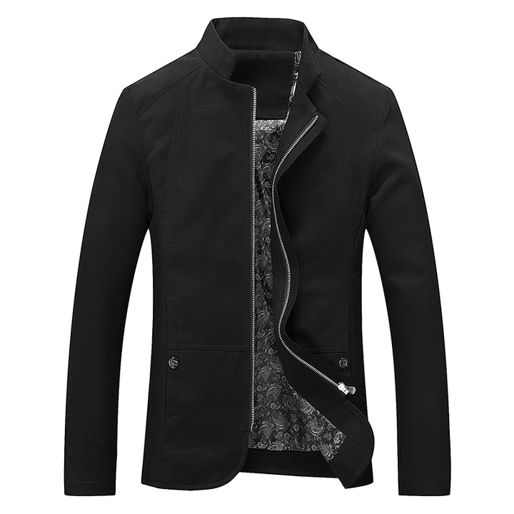 Men Fashion Business Stand Collar Cotton Casual Solid Jacket