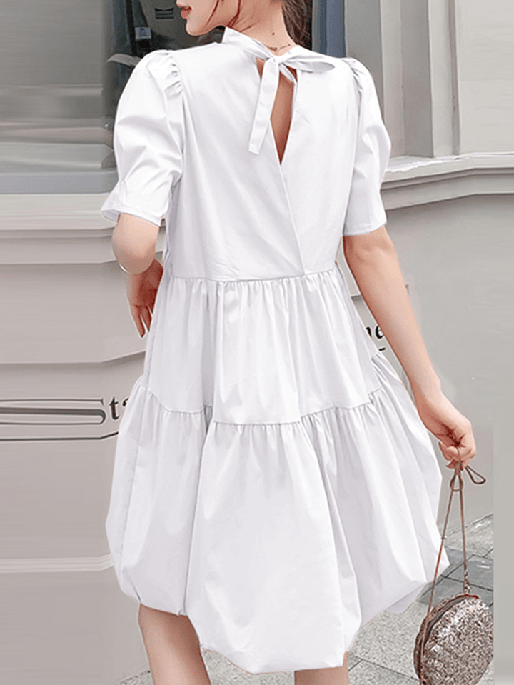 Leisure Short Sleeve Pleating Loose Summer Dress