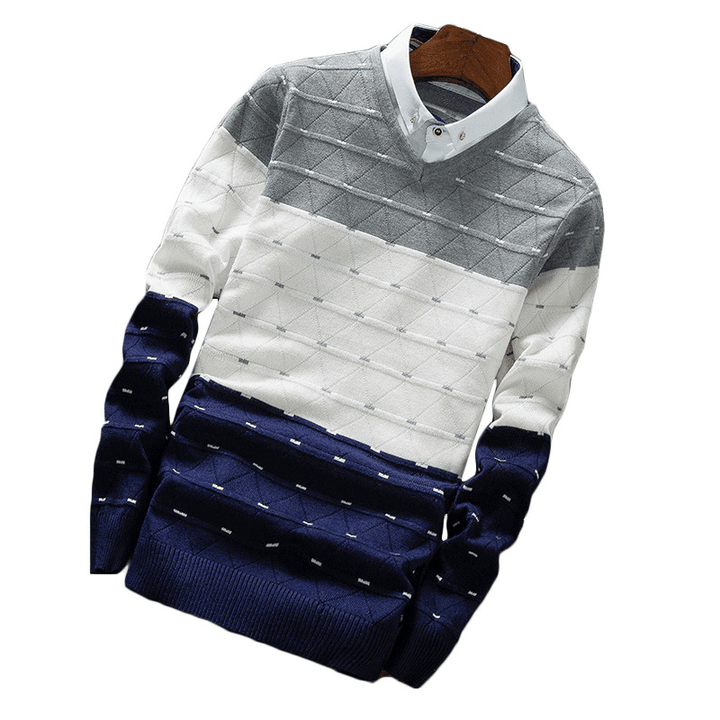 Men'S Knitted Sweater Fake Two-Piece Shirt Collar Sweater Men