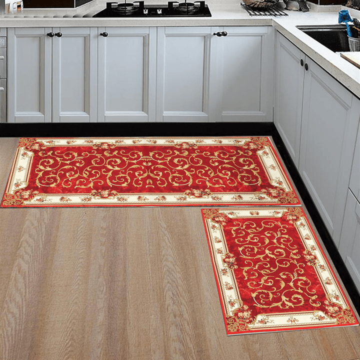 2Pcs 47In Non-Slip Kitchen Mat Rubber Backing Doormat Runner Rug Set