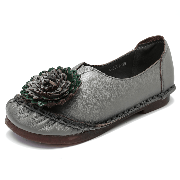 Women Folkways Stricing Flowers Comfy Soft Sole Casual Flat Loafers - MRSLM