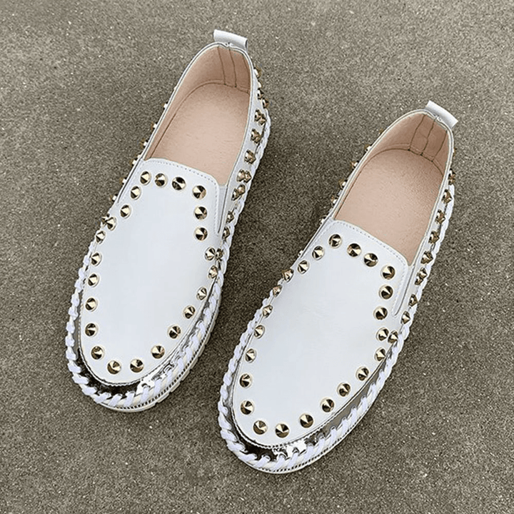 Women Stylish Rivet Solid Comfy Lining Soft Bottom Flat Casual Loafers Shoes