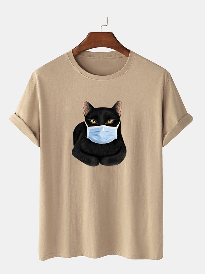 Fashion Cartoon Cat Mask Printing Short Sleeve O-Neck T-Shirts