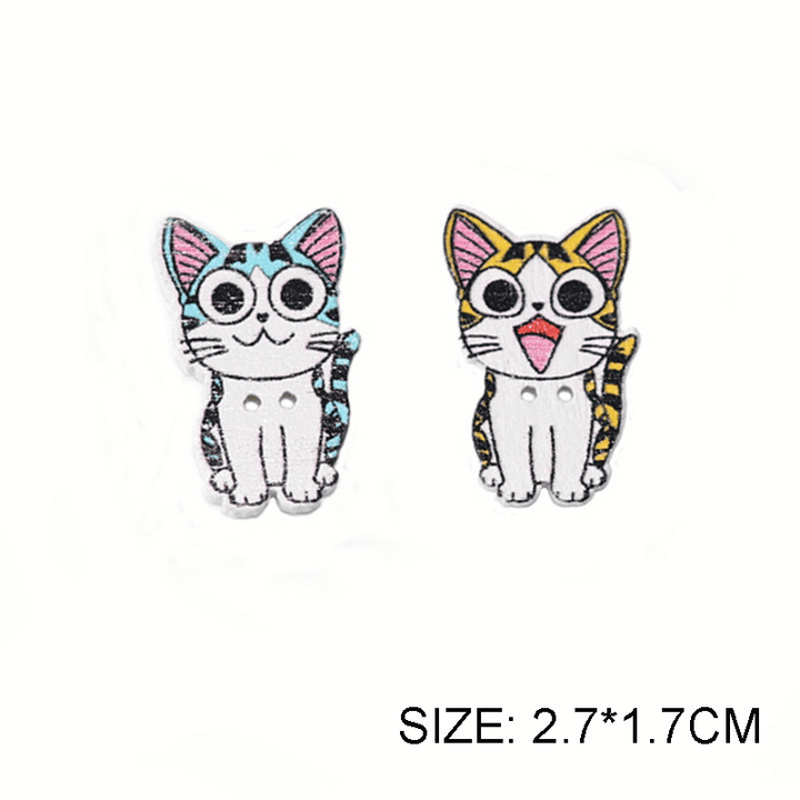 50PCS 21-26MM DIY Animal Wood Buttons Painted Cute Cat Hand-Sewing Decorative Other Crafts Accessori