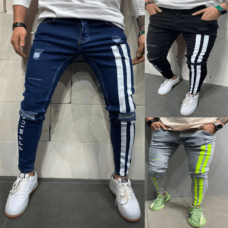 European and American Men'S Ripped Stretch Jeans